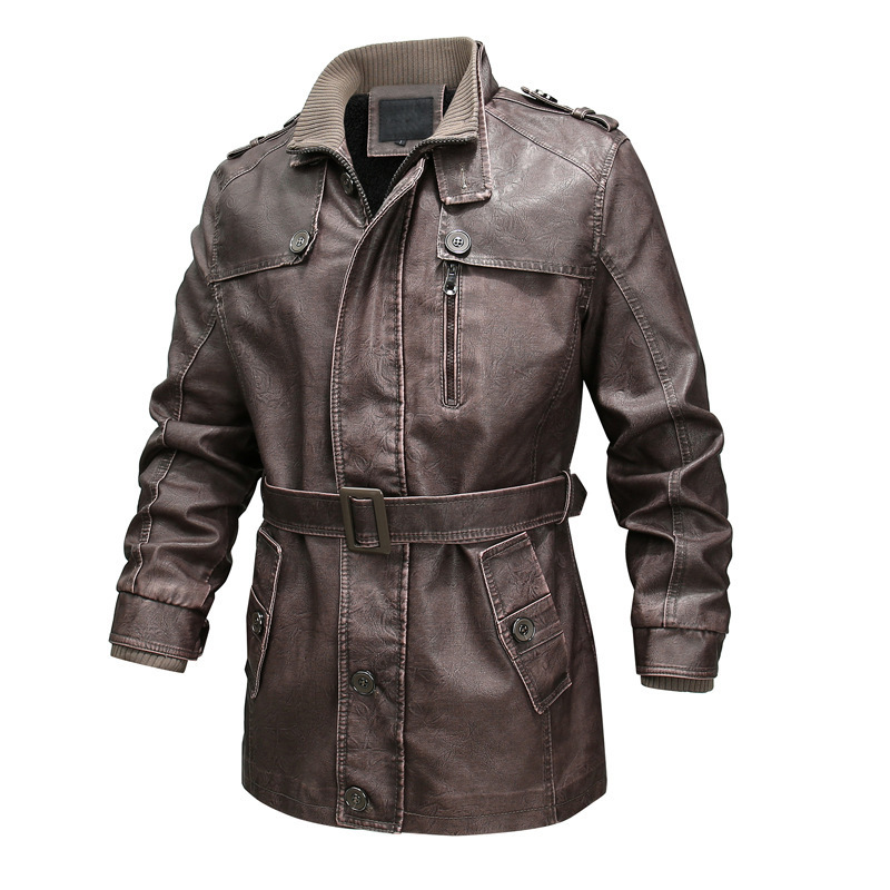 Leonard | Men’s Leather Look Trench Coat with Asymmetrical Zip & Adjustable Belt
