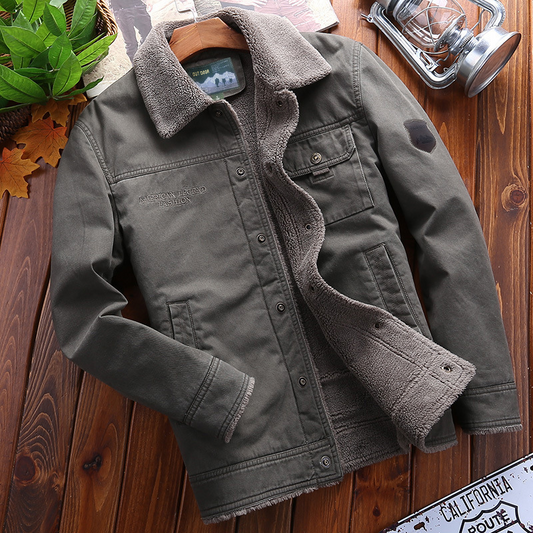 Lucas | Men’s Plush-Lined Cotton Blend Jacket with Lapel Collar & Button Closure