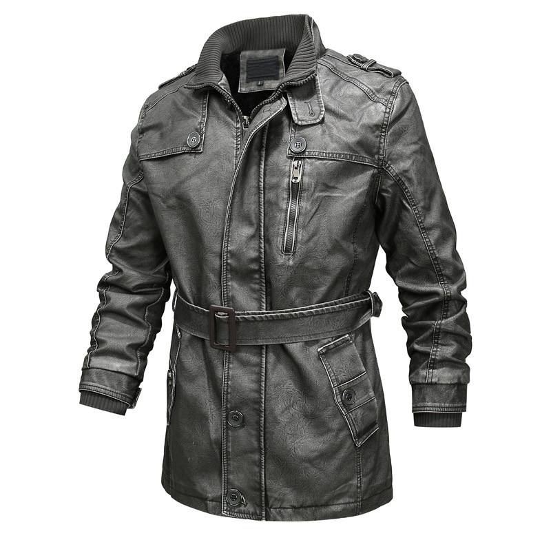 Leonard | Men’s Leather Look Trench Coat with Asymmetrical Zip & Adjustable Belt