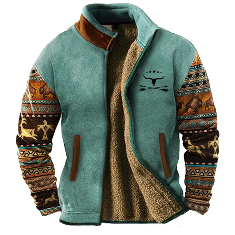 Emberic | Men’s Vintage Winter Jacket with Fleece Lining & Standing Collar