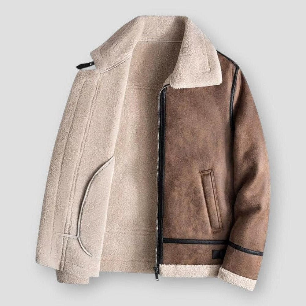 Kervian | Men’s Relaxed Fit Suede-Look Bomber Jacket with Shearling Collar