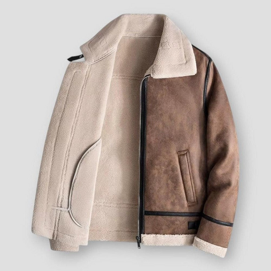 Kervian | Men’s Relaxed Fit Suede-Look Bomber Jacket with Shearling Collar