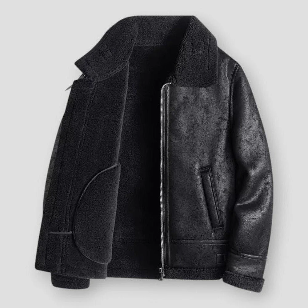 Kervian | Men’s Relaxed Fit Suede-Look Bomber Jacket with Shearling Collar