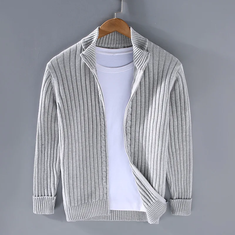 Ethan | Men's Ribbed Knit Cardigan with Zip-Up Stand Collar