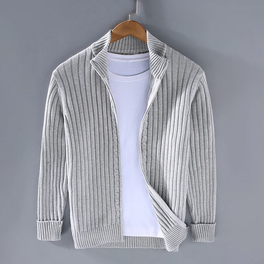 Ethan | Men's Ribbed Knit Cardigan with Zip-Up Stand Collar
