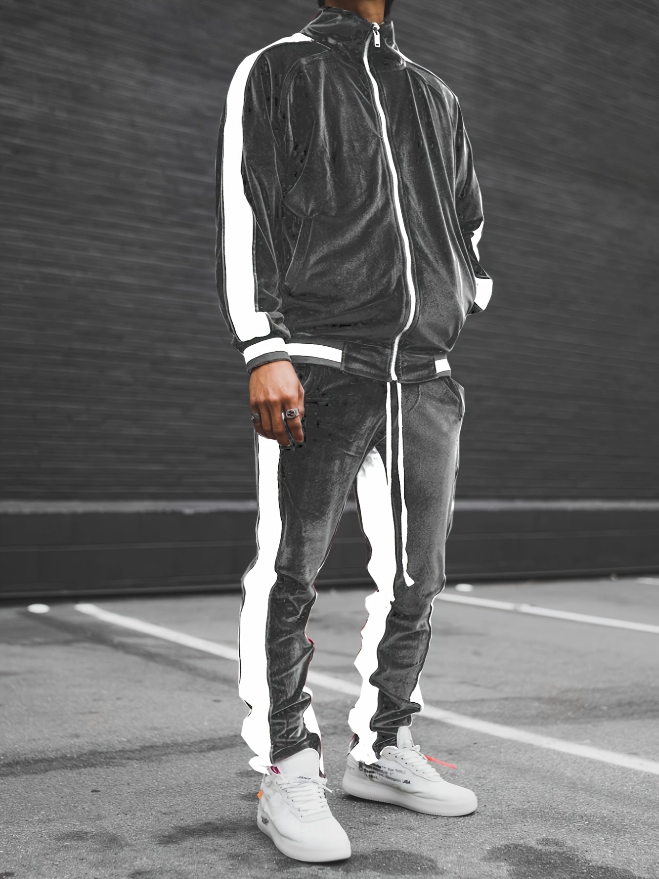 Romeo | Men's Two-Tone Tracksuit Set with Full Zip Stand Collar Jacket and Drawstring Waist Joggers
