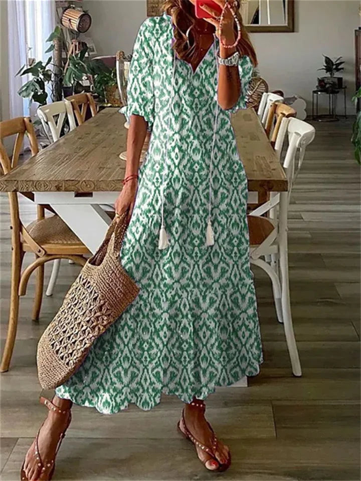 Astoria | Boho Maxi Dress – Flowy A-Line with V-Neck & Elegant Prints