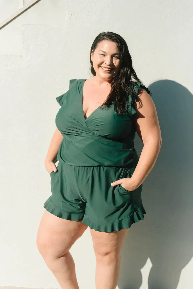 Giselle | Women's Solid Colour Swimsuit Romper with Integrated Bra | Comfortable & Supportive Swimwear