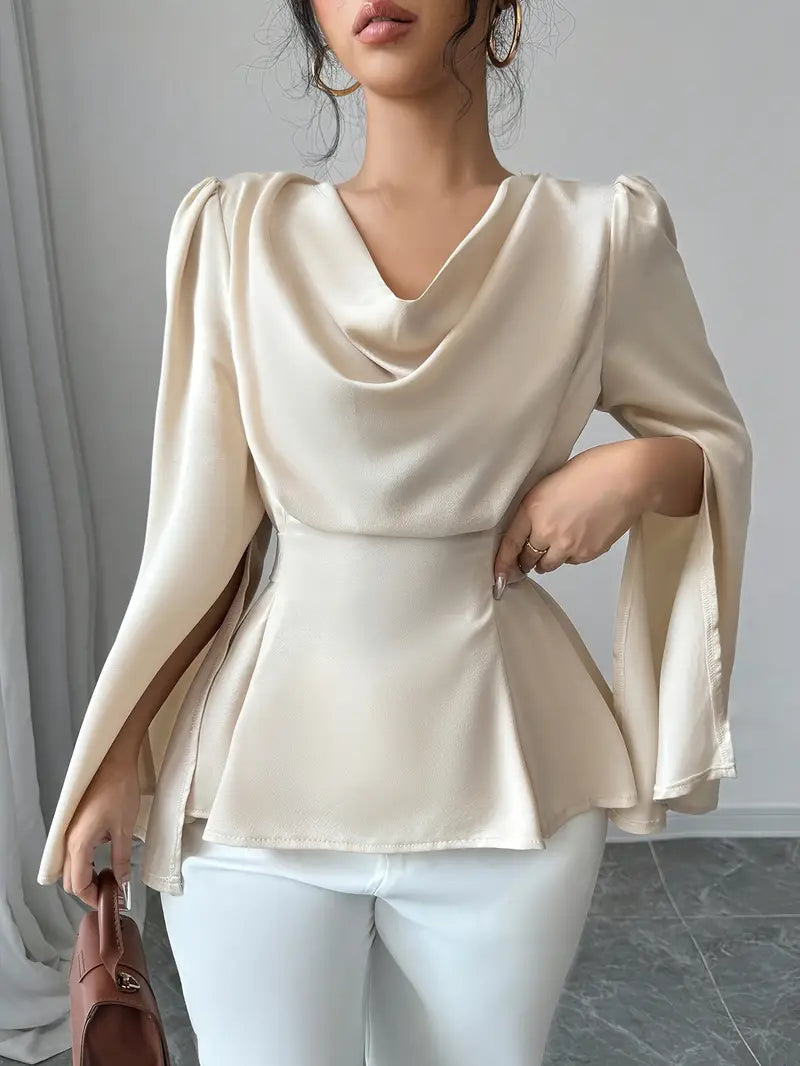 Brindlyn | Cinched‑Waist Tie‑Back Blouse – Sleeve‑Slit Elegance