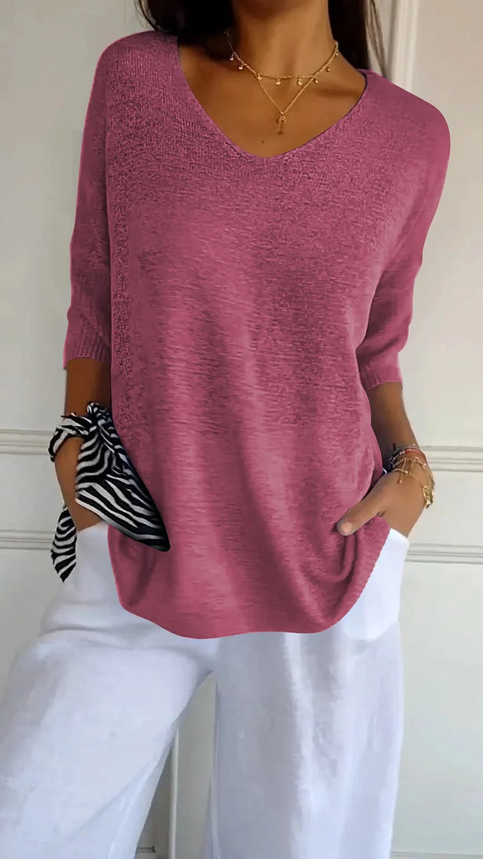 Zerina | Women’s Solid Colour Knitted V-Neck Top – Soft, Stylish & Perfect for Everyday Wear