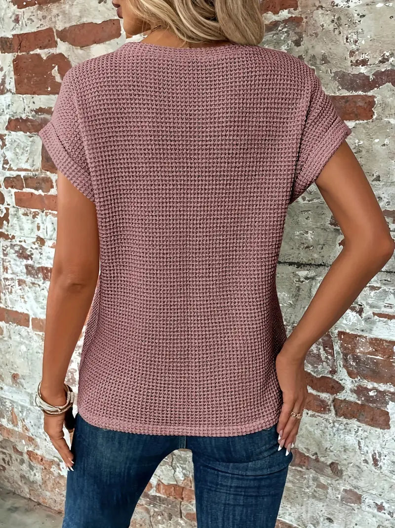 Niamh | Women's Textured Fabric Round Neck Short Sleeves Twisted Hem Summer Top