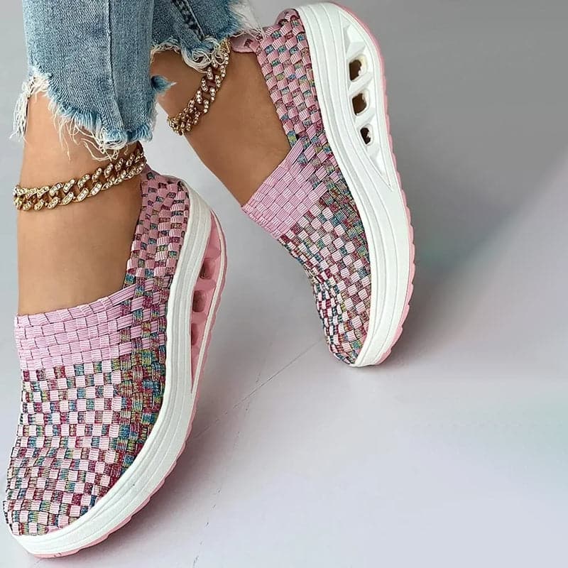 Opaline | Women's Multicolour Woven Slip-On Orthopaedic Sneakers with Slanted Platform Sole