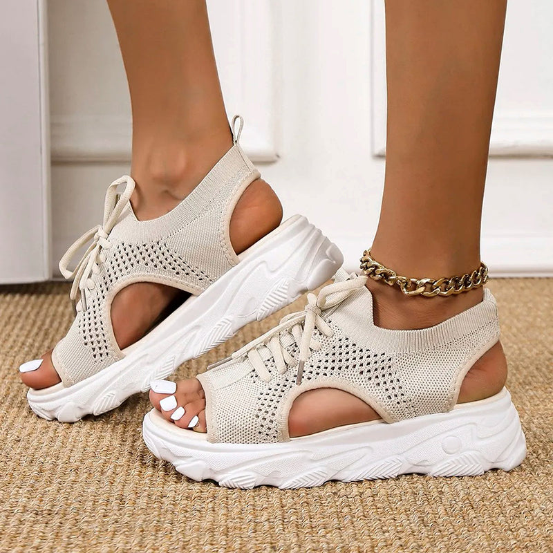 Domina | Women's Breathable Wedge Sandals – Comfortable Slingback Lace-Up for Summer