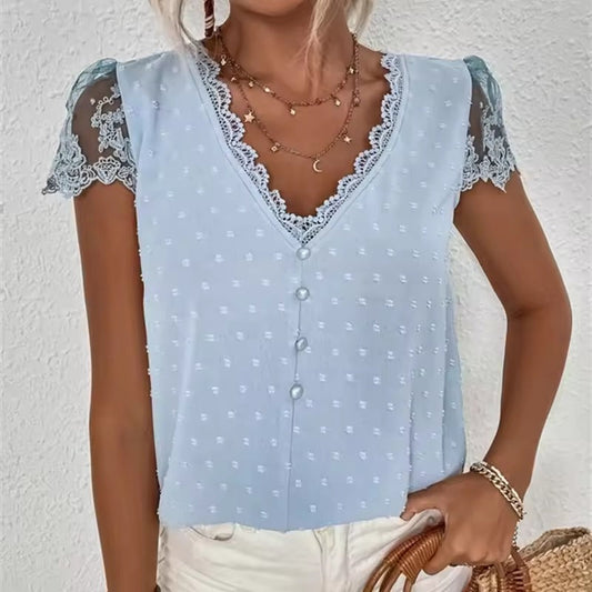 Amicia | V-Neck Lace Detail Stylish Women's Blouse
