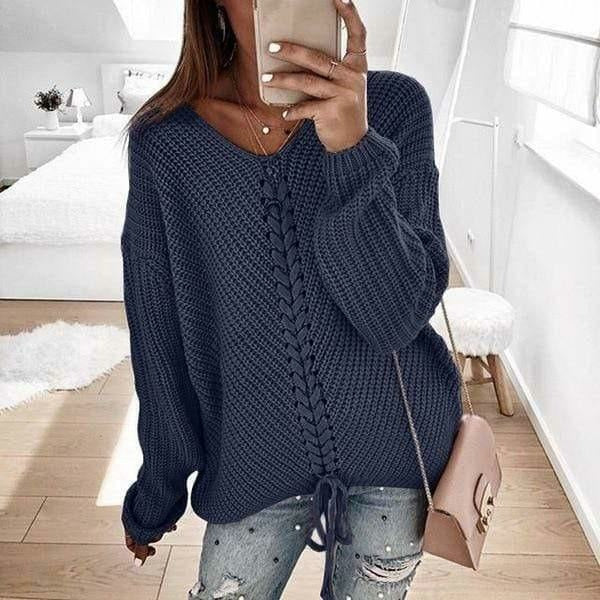Anastasia | Women’s Solid Colour Knitted Sweater with Braided Front Detail