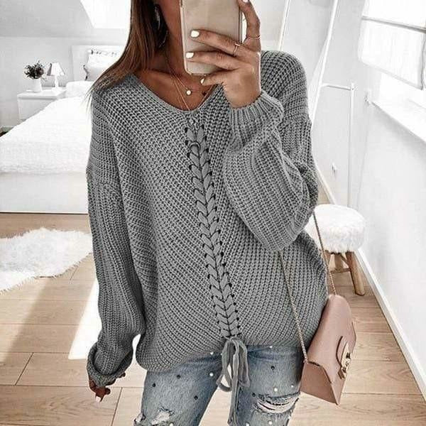 Anastasia | Women’s Solid Colour Knitted Sweater with Braided Front Detail