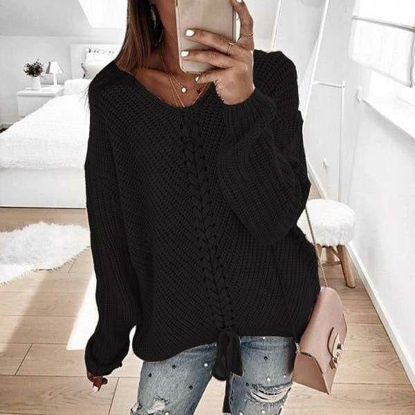 Anastasia | Women’s Solid Colour Knitted Sweater with Braided Front Detail