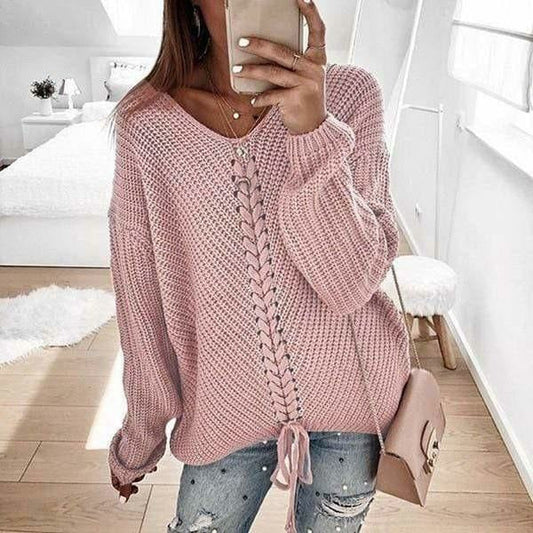 Anastasia | Women’s Solid Colour Knitted Sweater with Braided Front Detail