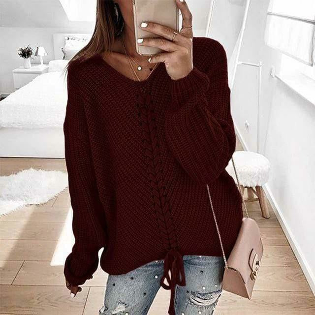 Anastasia | Women’s Solid Colour Knitted Sweater with Braided Front Detail