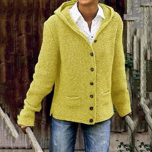 Anne | Women's Solid Colour Buttoned Hooded Cardigan with Pockets