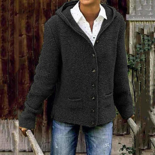 Anne | Women's Solid Colour Buttoned Hooded Cardigan with Pockets