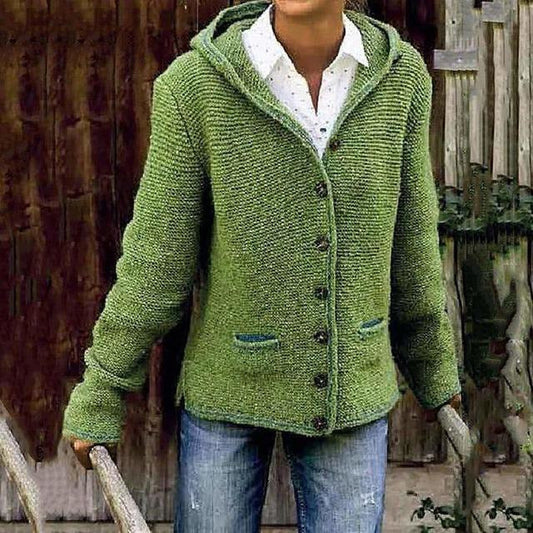 Anne | Women's Solid Colour Buttoned Hooded Cardigan with Pockets