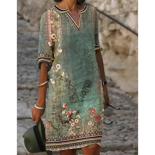 Novella | Women's V-Neck Floral Print Summer Dress – Elegant & Breezy