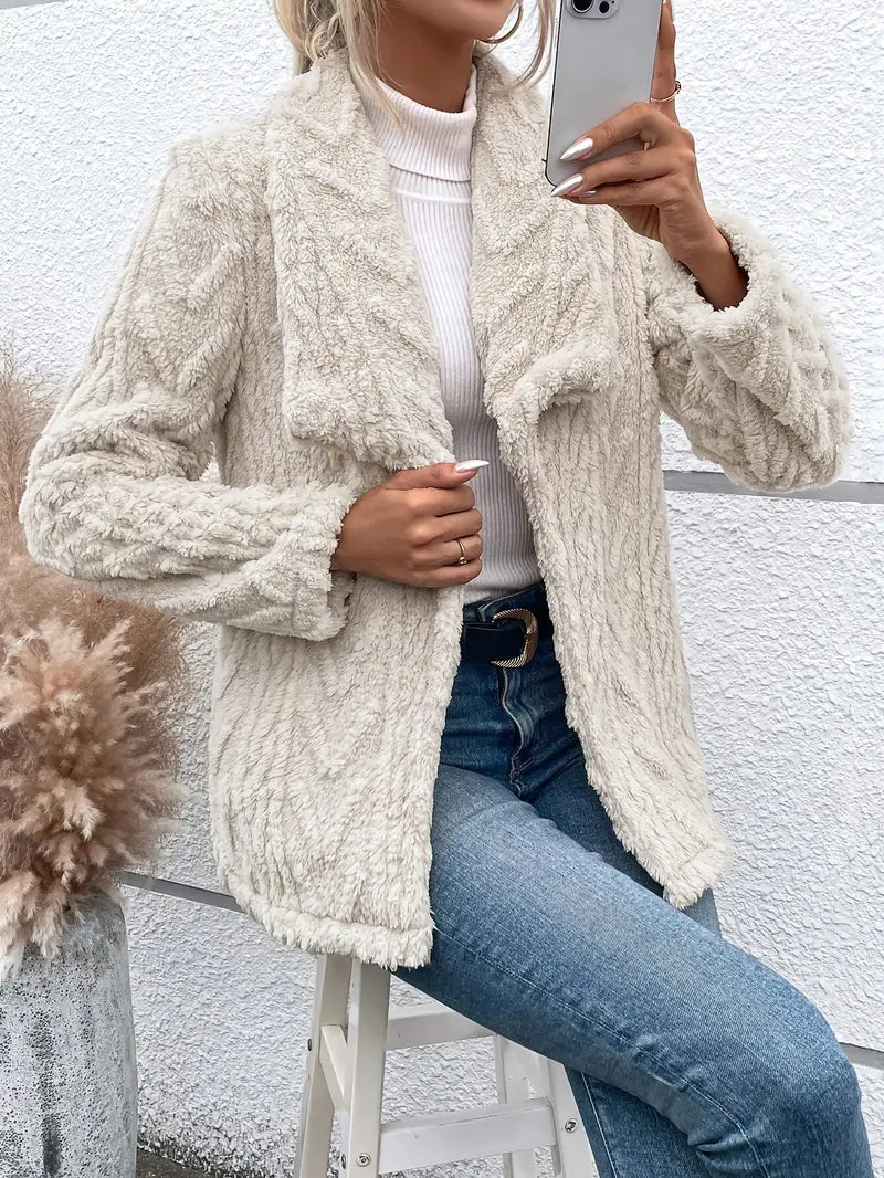 Maria | Women’s White Plush Teddy Jacket with Elegant Design