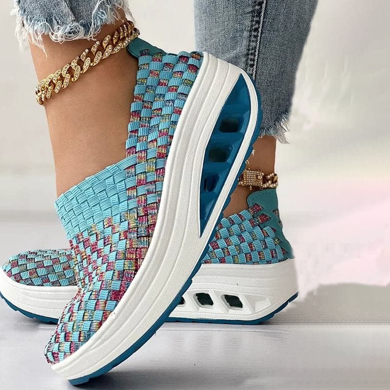 Opaline | Women's Multicolour Woven Slip-On Orthopaedic Sneakers with Slanted Platform Sole