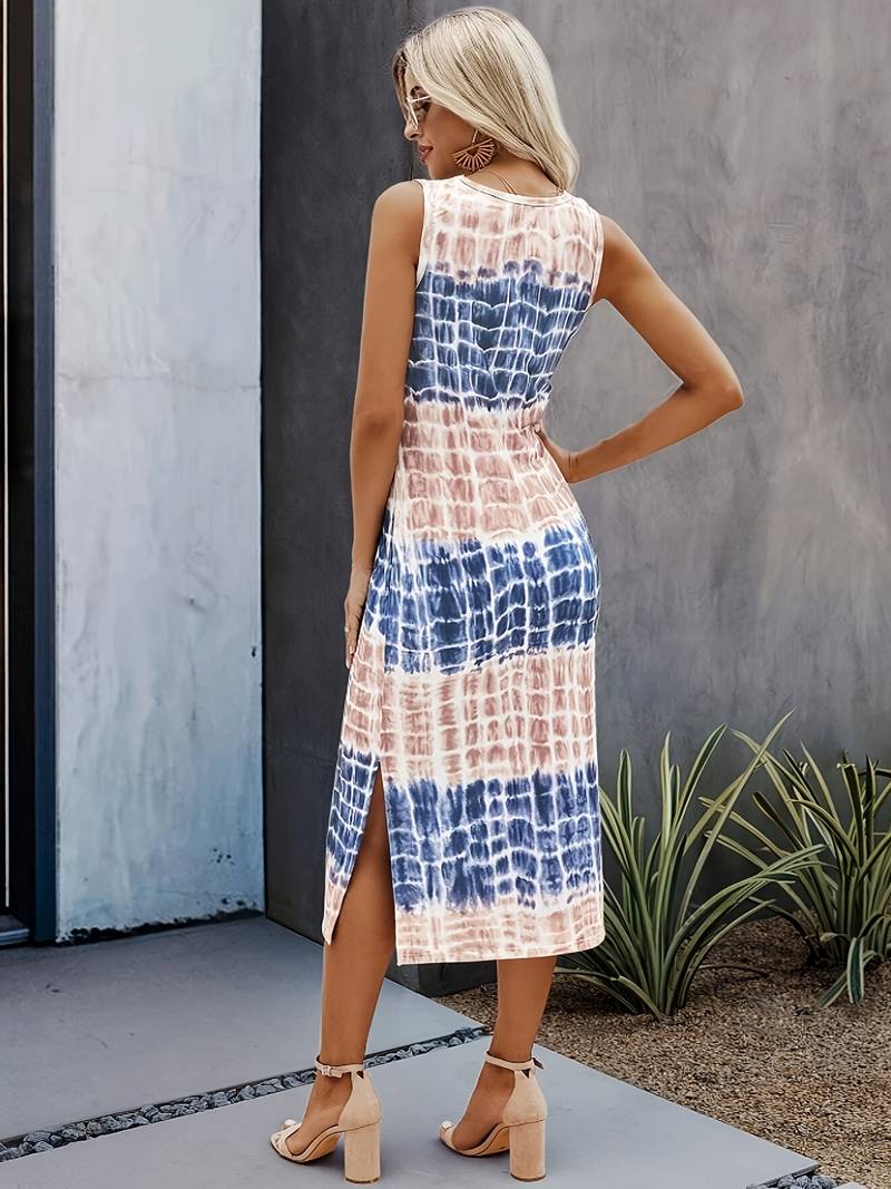Melindra | Sleeveless Midi Dress with Side Slit – Elegant for Spring & Summer