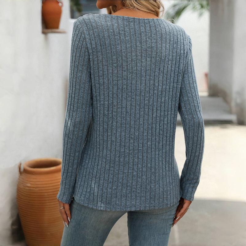 Angela | Women’s Solid Colour V-Neck Buttoned Sweater