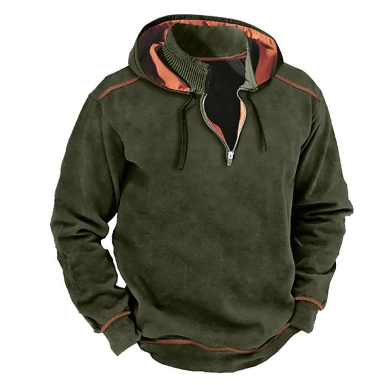 Andrew | Men’s Relaxed Fit Hooded Sweatshirt with Zip Collar & Contrasting Details