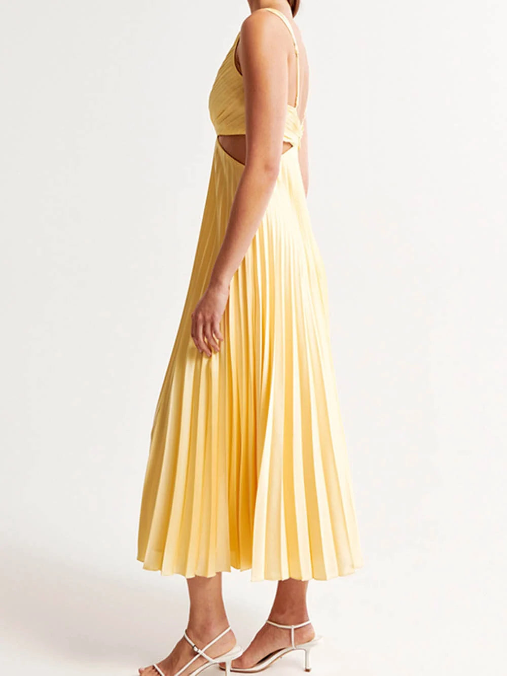 Jemima | Women's Solid Colour Deep V-Neck Pleated Midi Dress – Elegant & Stylish Formal Dress