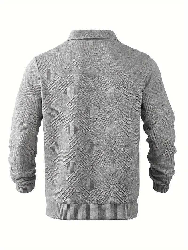 Heiko | Men's Textured Fabric Zipped Neckline Turn Down Collar Casual Sweater