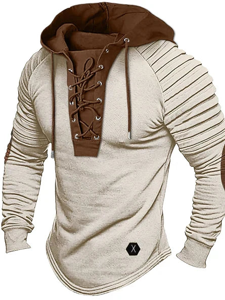 Mitchell | Men’s Two-Tone Lace-Up Hoodie Sweater – Streetwear Style Pullover with Drawstring Hood