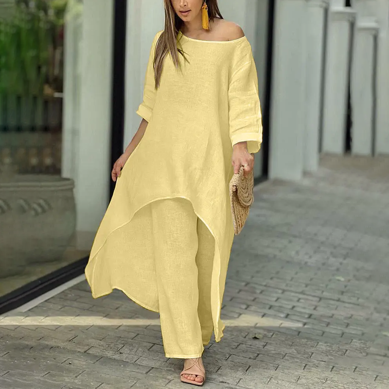 Fortune | Women's Oversized Cotton Linen Set – Long Sleeve Blouse & Relaxed Fit Trousers