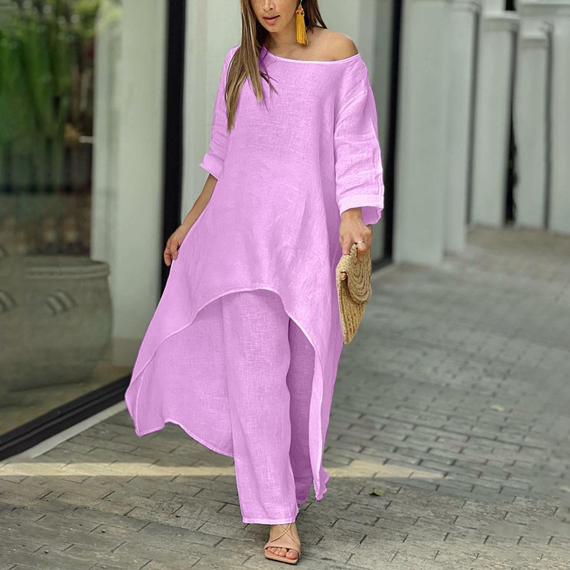 Fortune | Women's Oversized Cotton Linen Set – Long Sleeve Blouse & Relaxed Fit Trousers
