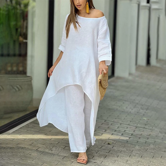 Fortune | Women's Oversized Cotton Linen Set – Long Sleeve Blouse & Relaxed Fit Trousers