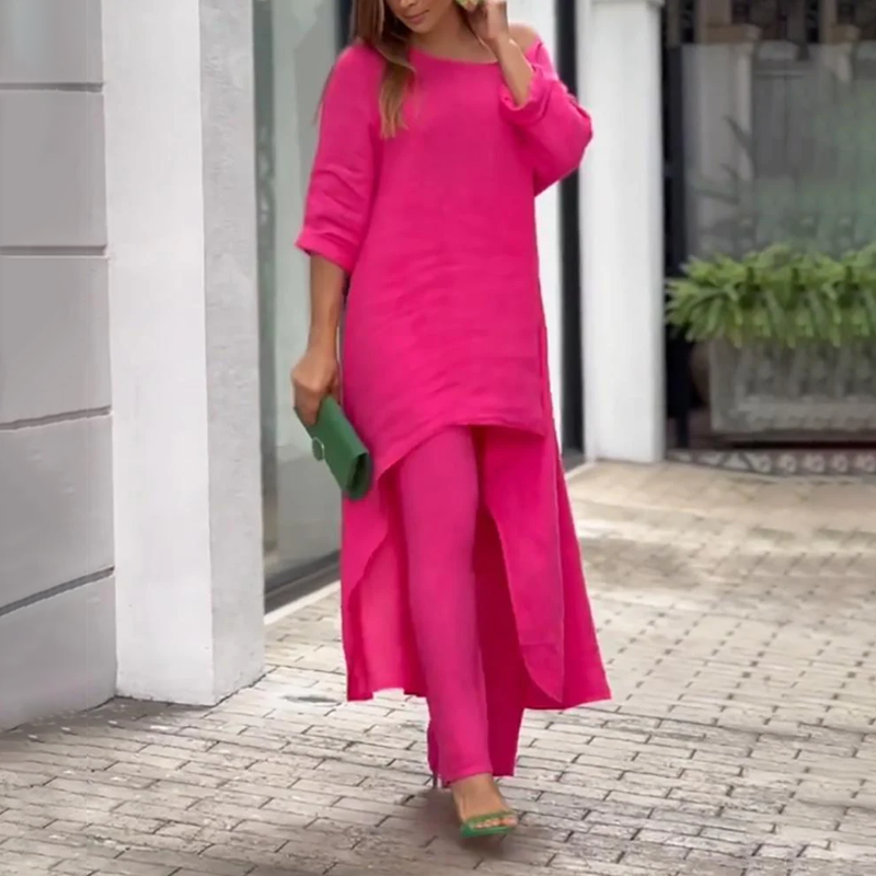 Fortune | Women's Oversized Cotton Linen Set – Long Sleeve Blouse & Relaxed Fit Trousers
