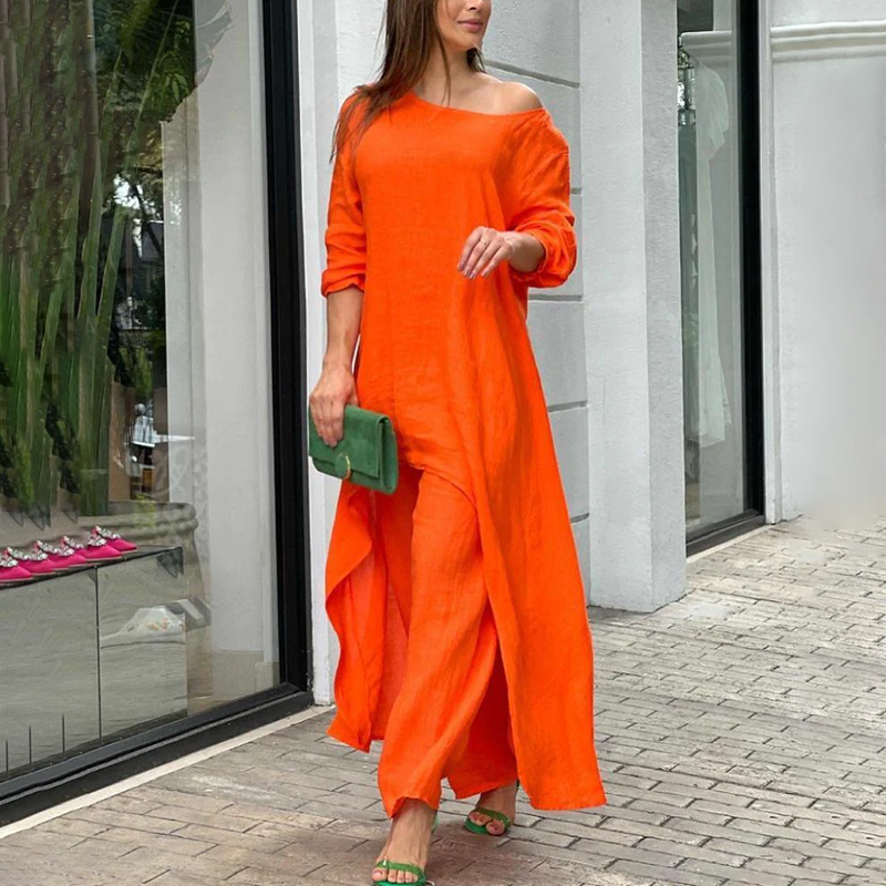 Fortune | Women's Oversized Cotton Linen Set – Long Sleeve Blouse & Relaxed Fit Trousers