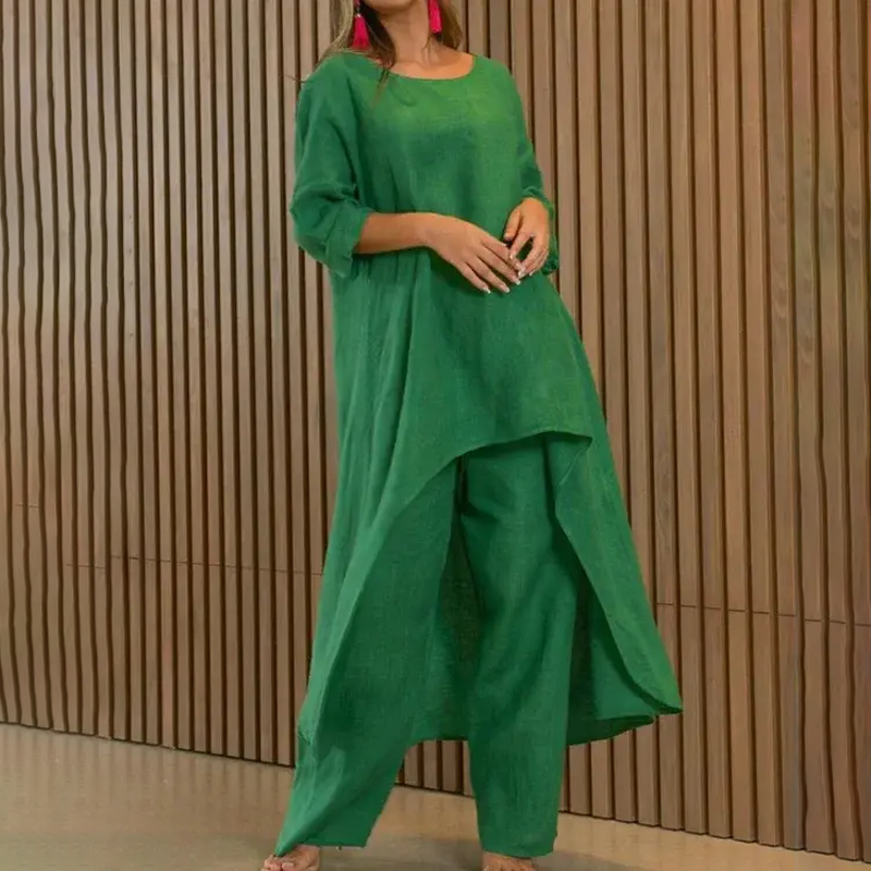 Fortune | Women's Oversized Cotton Linen Set – Long Sleeve Blouse & Relaxed Fit Trousers