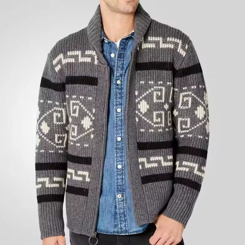 Cheswick | Men’s Wool-Blend Knitted Cardigan with Zip & Lapel Collar