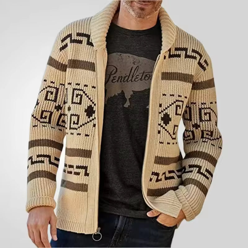 Cheswick | Men’s Wool-Blend Knitted Cardigan with Zip & Lapel Collar