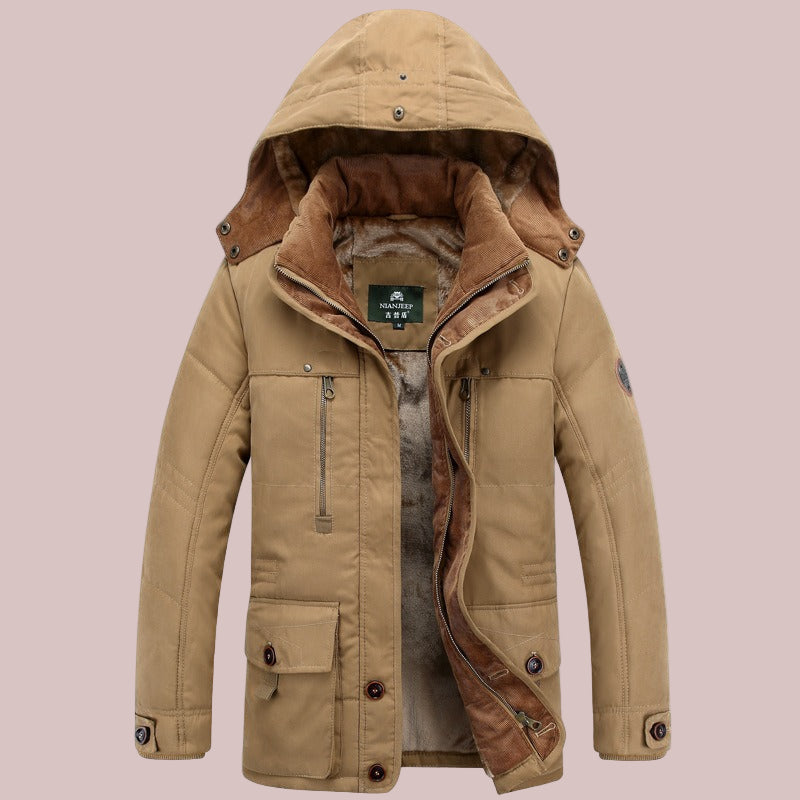 Lucian | Men’s Mid-Length Padded Parka Jacket with Hood & Multiple Pockets