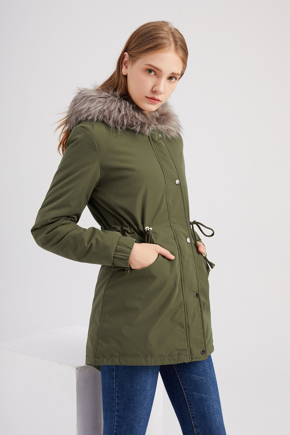Evelyn | Women’s Water-Repellent Parka Jacket with Faux Fur Hood & Adjustable Waist
