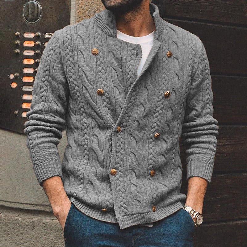 Demeric | Men’s Cable Knit Cardigan with Double-Breasted Button Closure
