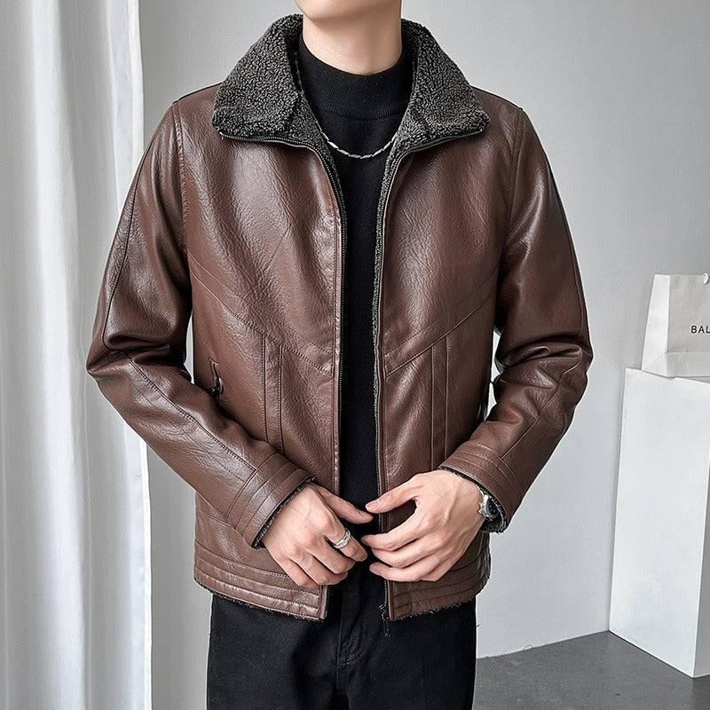 Dorian | Men’s Faux Leather Bomber Jacket with Fleece Lining