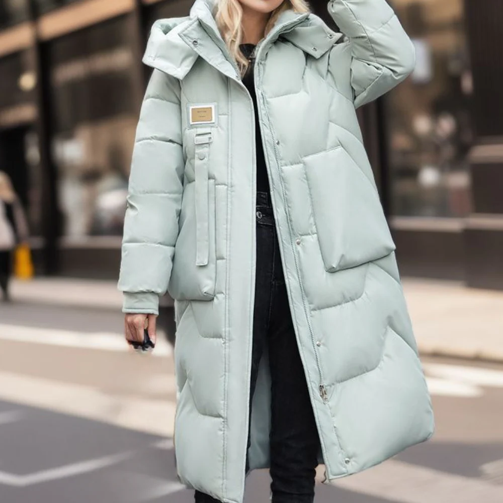 Faye | Women’s Long Padded Winter Trench Coat with Hood & High Collar