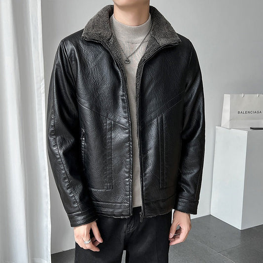 Dorian | Men’s Faux Leather Bomber Jacket with Fleece Lining