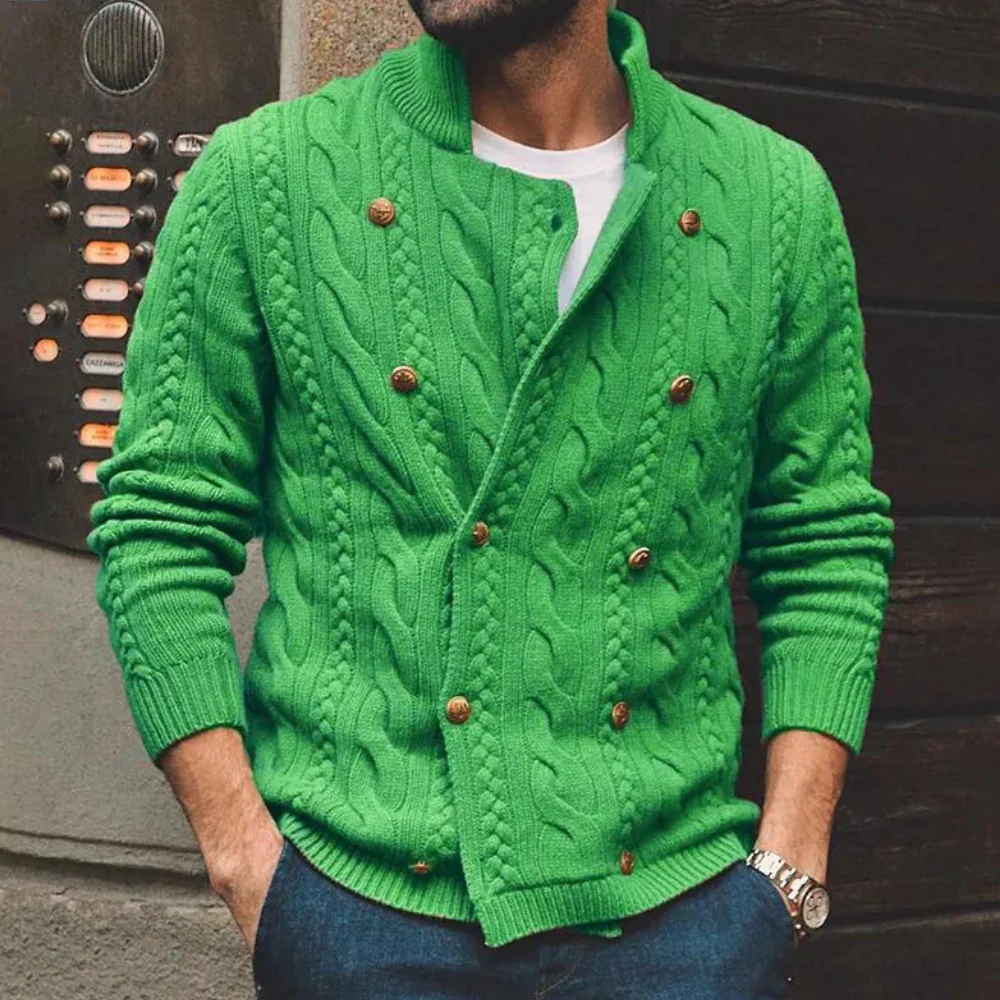 Demeric | Men’s Cable Knit Cardigan with Double-Breasted Button Closure
